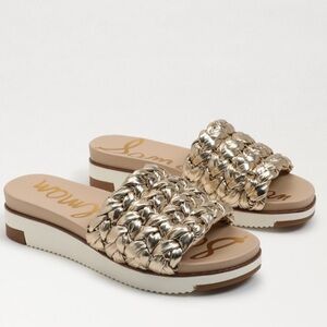 SAME EDELMAN Ainslie gold braided  hold slide sandals